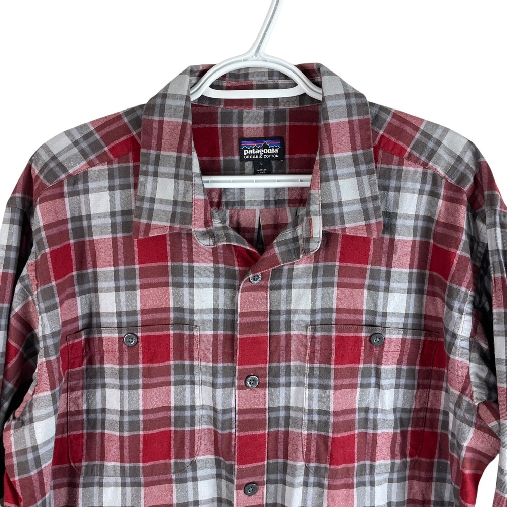 Patagonia Mens Pima Cotton Flannel Shirt Large Red Plaid L/S Cotton Button Up